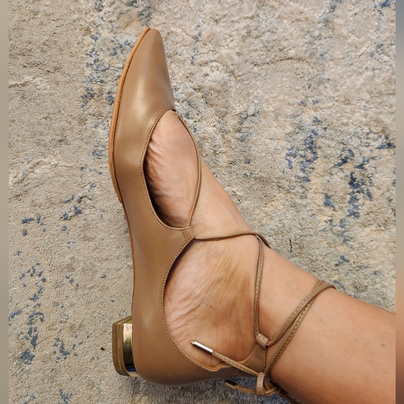 Aquazzura Christie Pointed toe Ankle wrap Flats Size Eu39 Tan - Picture 9 of 9